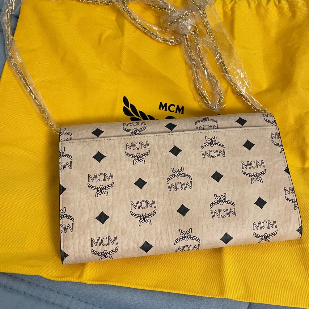 MCM New Patricia Logo Visetos Monogram Soft beige & Black Crossbody Bag - Picture 4 of 7